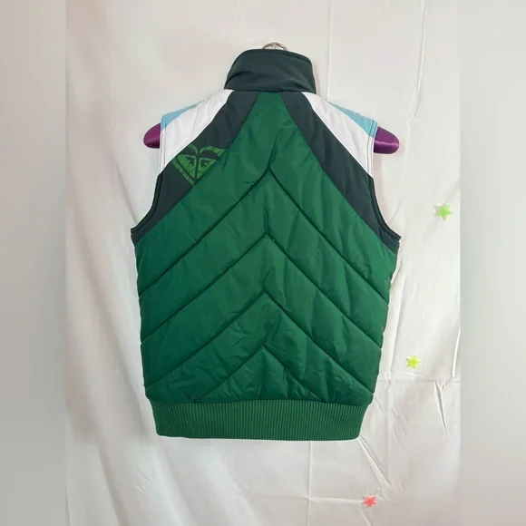 Y2K Roxy Green White and Blue Puffer Vest Women’s Size M - Picture 2 of 12